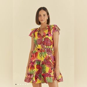 Farm Rio Yellow Fruit Dream Ruffle Mini Dress